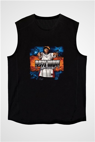Bow Wow Baskılı Unisex Siyah Kolsuz Tişört