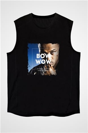 Bow Wow Baskılı Unisex Siyah Kolsuz Tişört