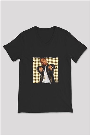 Bow Wow Baskılı Unisex Siyah V Yaka Tişört
