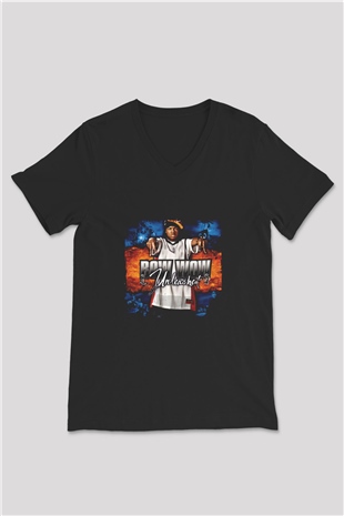 Bow Wow Baskılı Unisex Siyah V Yaka Tişört