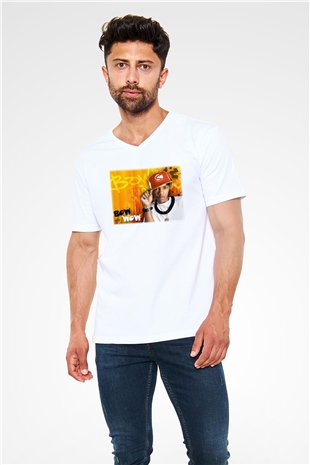 Bow Wow Beyaz Unisex V Yaka Tişört T-Shirt