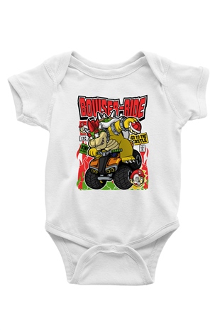 Bowser Ride Baskılı Unisex Beyaz Bebek Body - Zıbın