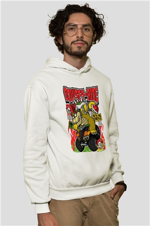 Bowser Ride Baskılı Unisex Beyaz Hoodie