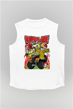 Bowser Ride Baskılı Unisex Beyaz Kolsuz Tişört