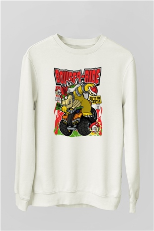Bowser Ride Baskılı Unisex Beyaz Sweatshirt