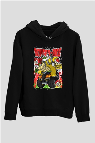 Bowser Ride Baskılı Unisex Siyah Hoodie