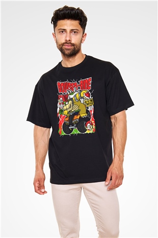 Bowser Ride Baskılı Unisex Siyah Oversize Tişört