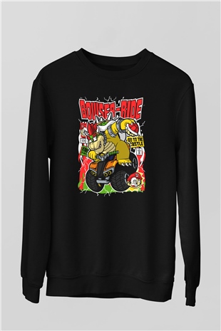 Bowser Ride Baskılı Unisex Siyah Sweatshirt