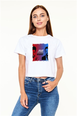 Brad Pitt Baskılı Beyaz Kadın Crop Top Tişört