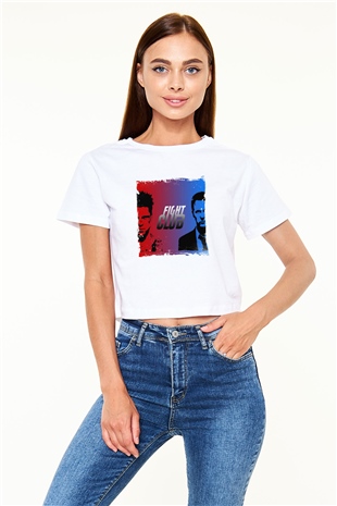 Brad Pitt Baskılı Beyaz Kadın Crop Top Tişört