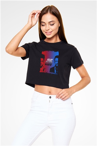 Brad Pitt Baskılı Siyah Kadın Crop Top Tişört