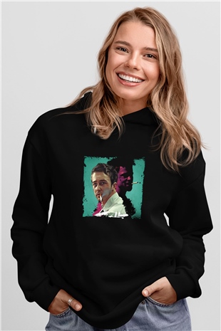 Brad Pitt Baskılı Unisex Siyah Hoodie