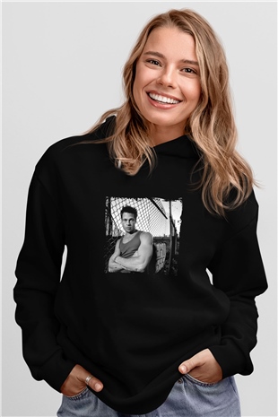 Brad Pitt Baskılı Unisex Siyah Hoodie