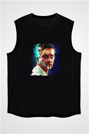 Brad Pitt Baskılı Unisex Siyah Kolsuz Tişört