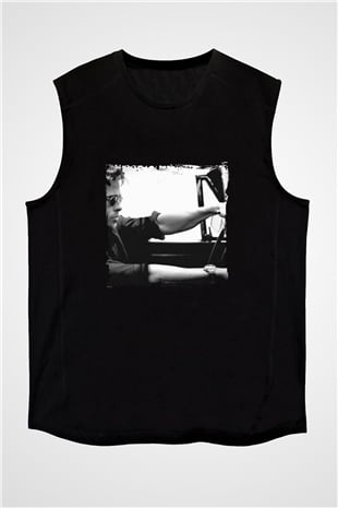 Brad Pitt Baskılı Unisex Siyah Kolsuz Tişört