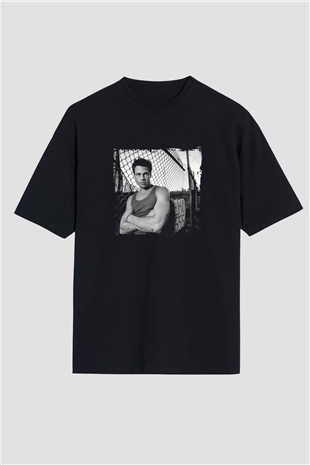 Brad Pitt Baskılı Unisex Siyah Oversize Tişört