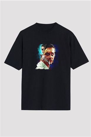 Brad Pitt Baskılı Unisex Siyah Oversize Tişört