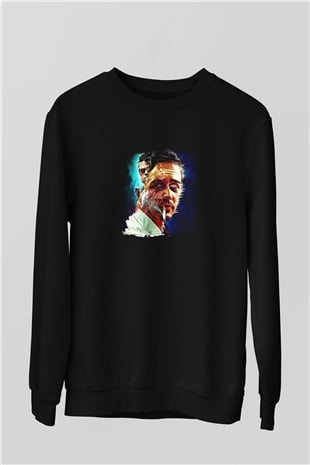 Brad Pitt Baskılı Unisex Siyah Sweatshirt