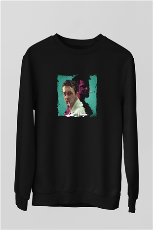 Brad Pitt Baskılı Unisex Siyah Sweatshirt