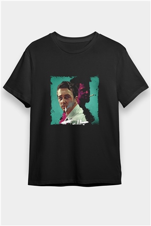 Brad Pitt Baskılı Unisex Siyah Tişört