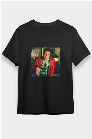 Brad Pitt Baskılı Unisex Siyah Tişört