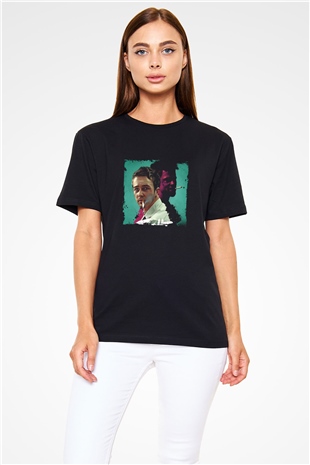 Brad Pitt Baskılı Unisex Siyah Tişört