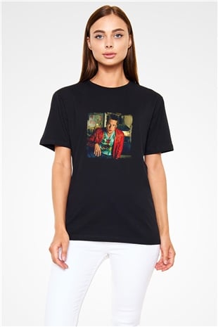 Brad Pitt Baskılı Unisex Siyah Tişört