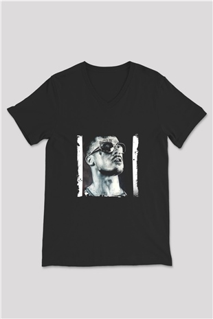 Brad Pitt Baskılı Unisex Siyah V Yaka Tişört