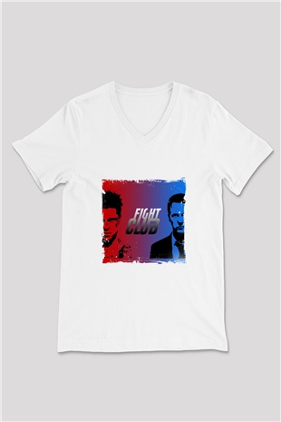 Brad Pitt Baskılı V Yaka Unisex Beyaz Tişört