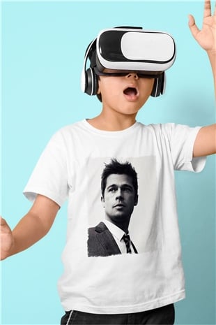 Brad Pitt Beyaz Unisex Çocuk Tişört