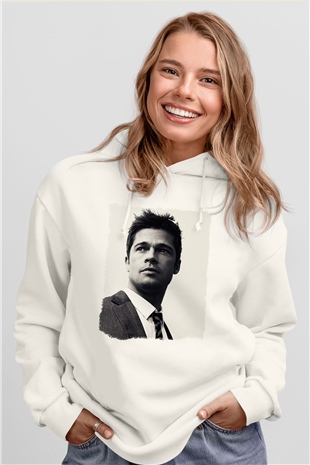 Brad Pitt Beyaz Unisex Kapüşonlu Sweatshirt