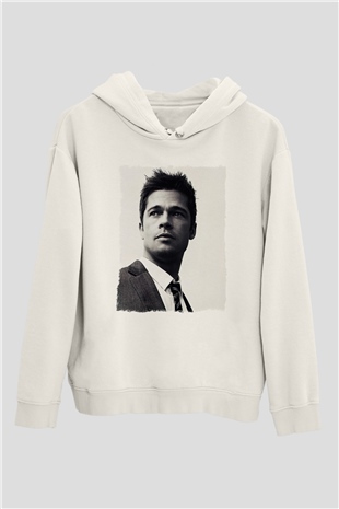 Brad Pitt Beyaz Unisex Kapüşonlu Sweatshirt