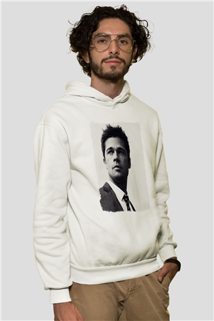 Brad Pitt Beyaz Unisex Kapüşonlu Sweatshirt
