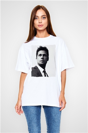 Brad Pitt Beyaz Oversize Tişört Oversize T-shirt - TişörtFabrikası
