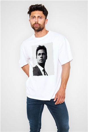 Brad Pitt Beyaz Oversize Tişört Oversize T-shirt - TişörtFabrikası