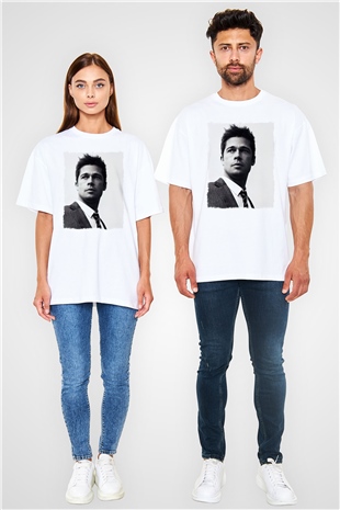 Brad Pitt Beyaz Oversize Tişört Oversize T-shirt - TişörtFabrikası