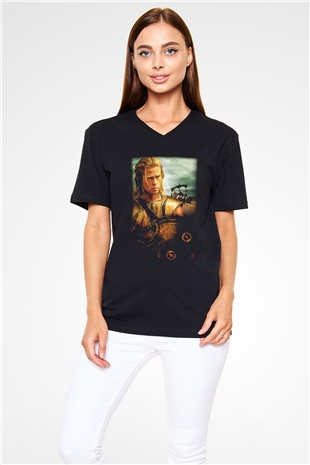 Brad Pitt Siyah Unisex V Yaka Tişört T-Shirt
