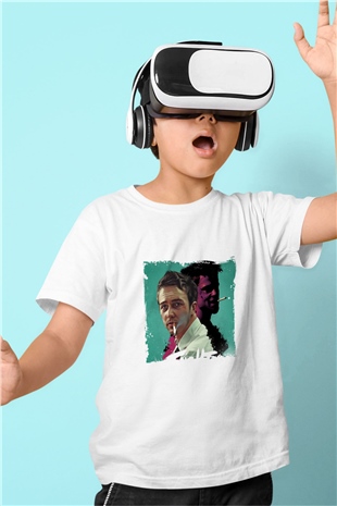 Brad Pitt Unisex Baskılı Beyaz Çocuk Tişört