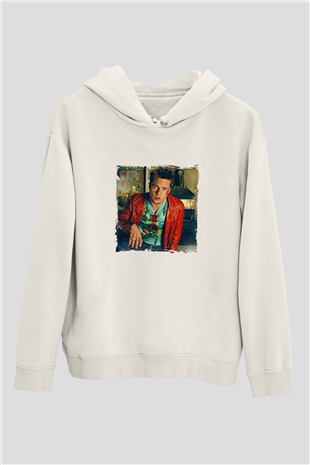 Brad Pitt Unisex Baskılı Beyaz Kapüşonlu Sweatshirt