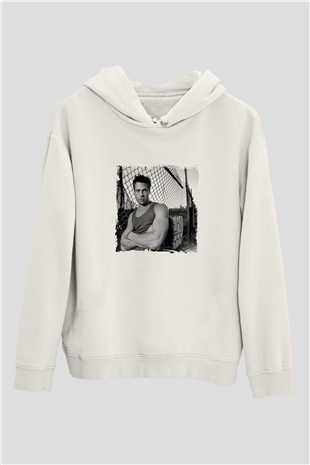 Brad Pitt Unisex Baskılı Beyaz Kapüşonlu Sweatshirt