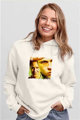 Brad Pitt Unisex Baskılı Beyaz Kapüşonlu Sweatshirt