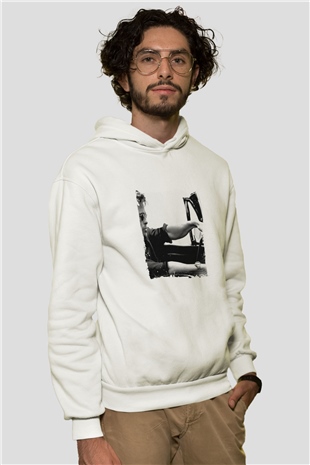 Brad Pitt Unisex Baskılı Beyaz Kapüşonlu Sweatshirt