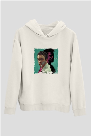Brad Pitt Unisex Baskılı Beyaz Kapüşonlu Sweatshirt