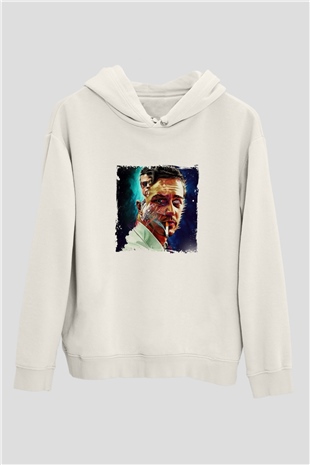 Brad Pitt Unisex Baskılı Beyaz Kapüşonlu Sweatshirt