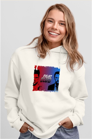 Brad Pitt Unisex Baskılı Beyaz Kapüşonlu Sweatshirt