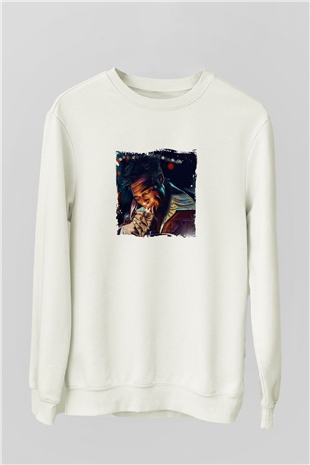 Brad Pitt Unisex Baskılı Beyaz Sweatshirt