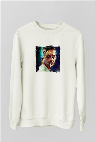 Brad Pitt Unisex Baskılı Beyaz Sweatshirt