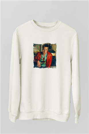 Brad Pitt Unisex Baskılı Beyaz Sweatshirt