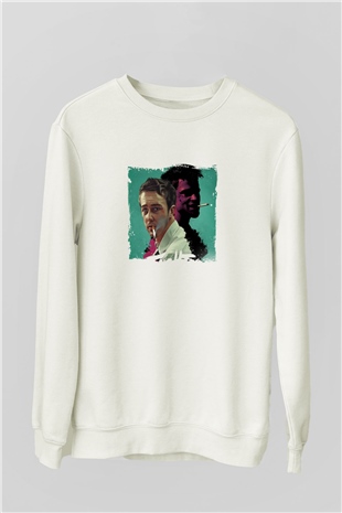Brad Pitt Unisex Baskılı Beyaz Sweatshirt