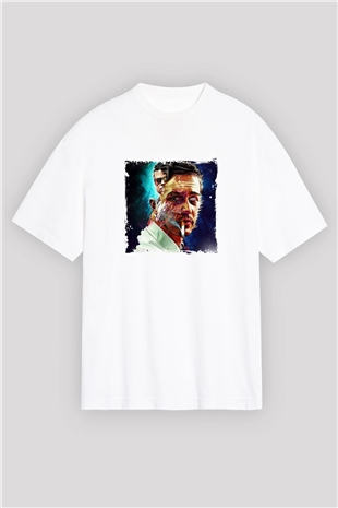 Brad Pitt Oversize Baskılı Beyaz Tişört